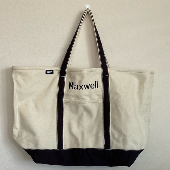 New! Land’s End Extra Large Natural 5 Pocket Zip Top Canvas Tote Bag - Picture 2 of 4